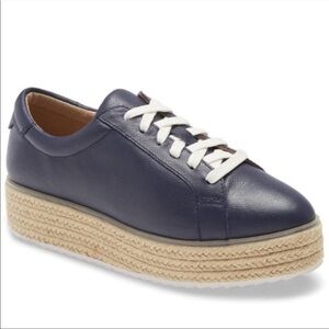 Halogen Atlantic-Pacific Theodora Platform Leather Sneaker Navy Blue Siz…